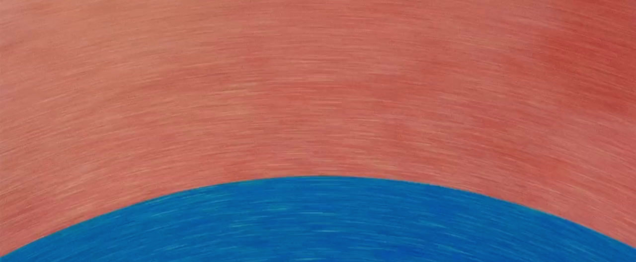 a painting of a red and blue circle