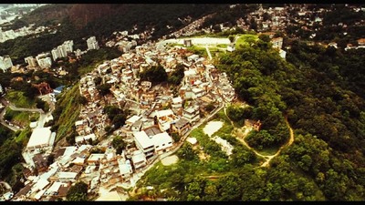 a bird's eye view of a small town in the mountains