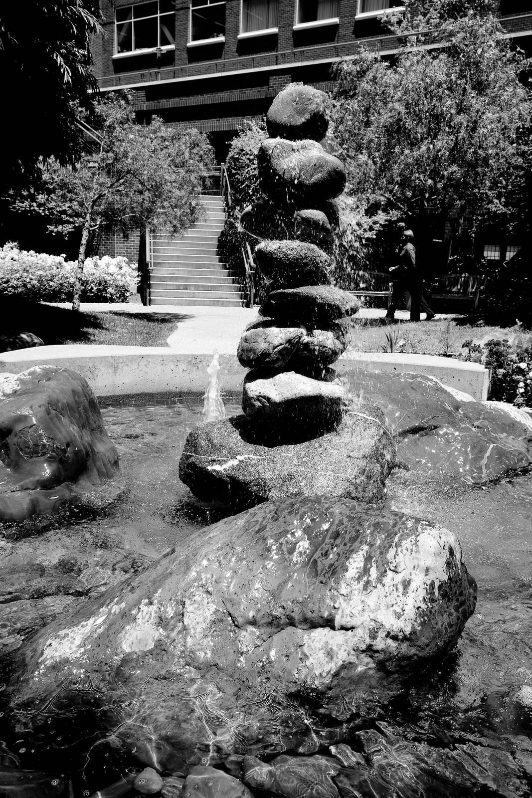 a black and white photo of rocks stacked on top of each other