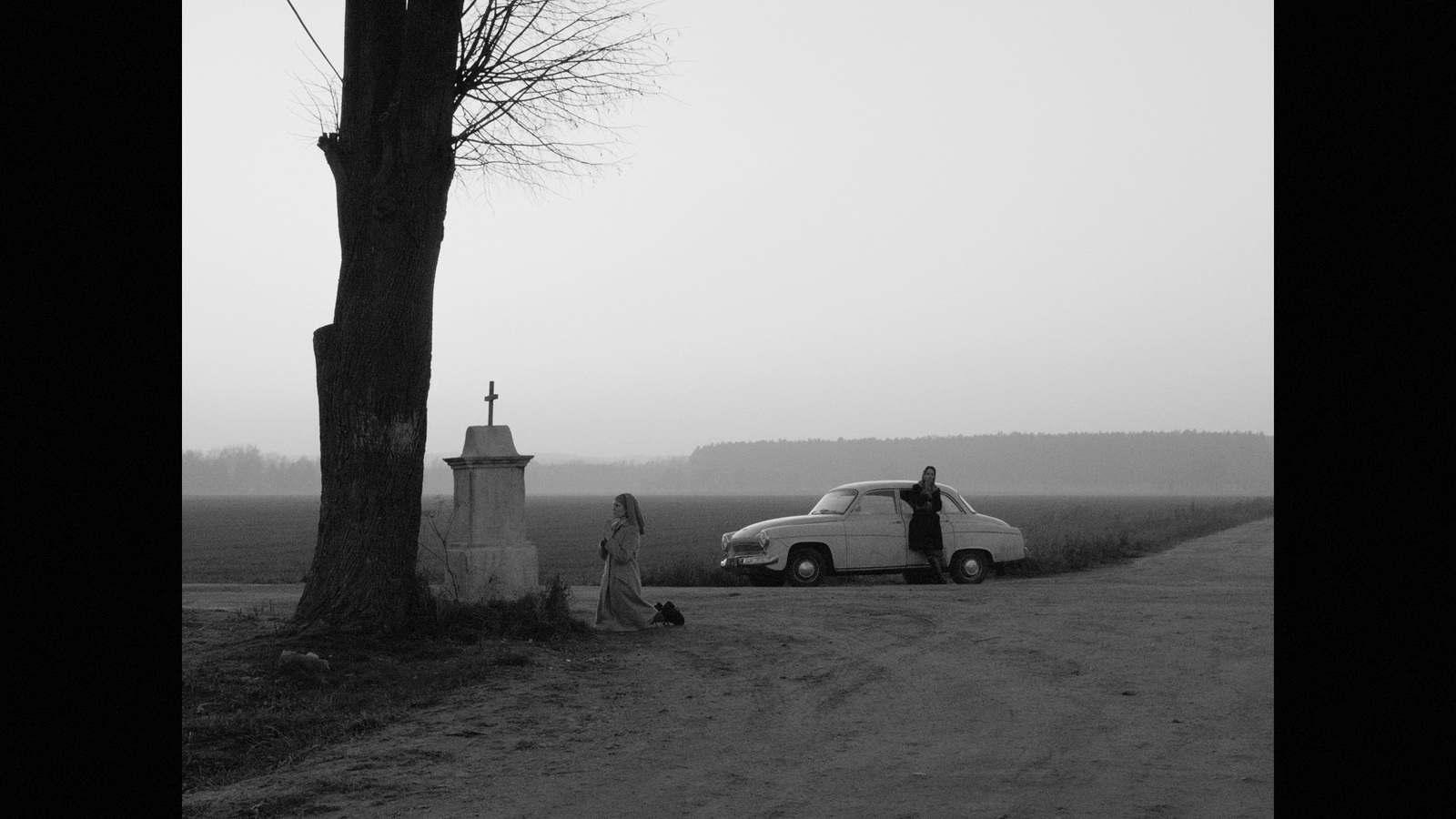 a couple of people standing next to a car