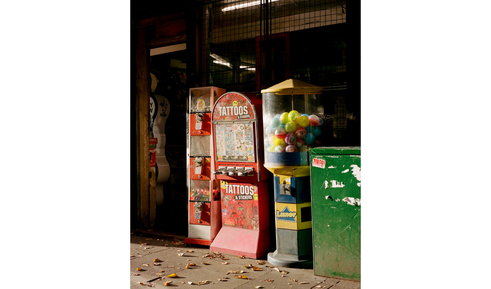 a row of vending machines sitting next to each other