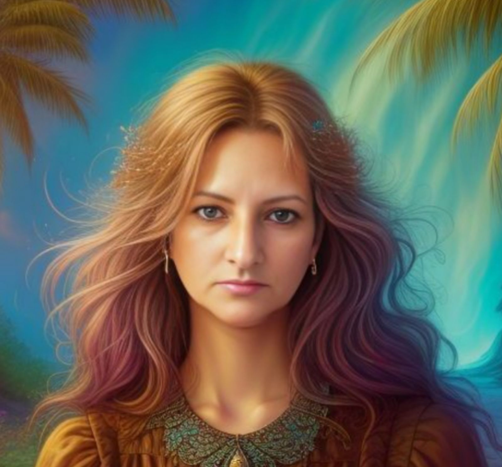 a painting of a woman with long blonde hair