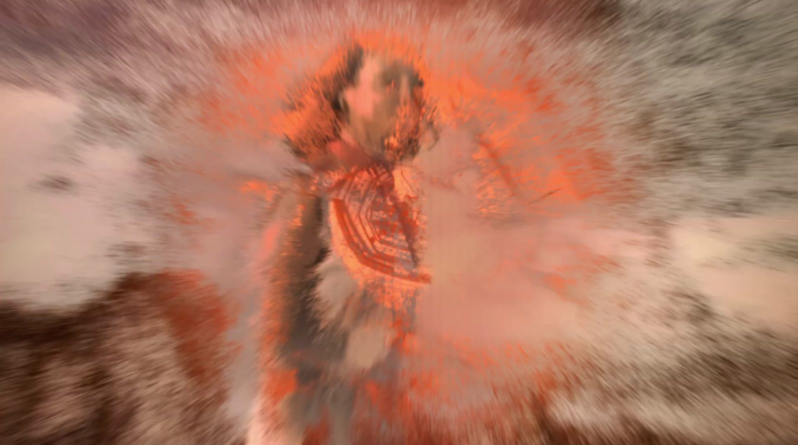 a blurry image of a woman in an orange dress