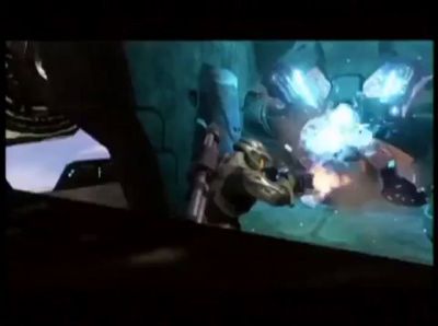 a video game scene with a man holding a gun