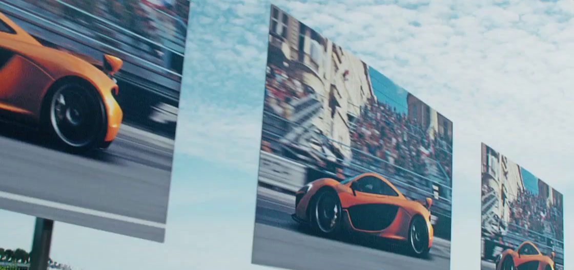 a series of photographs of sports cars on a wall