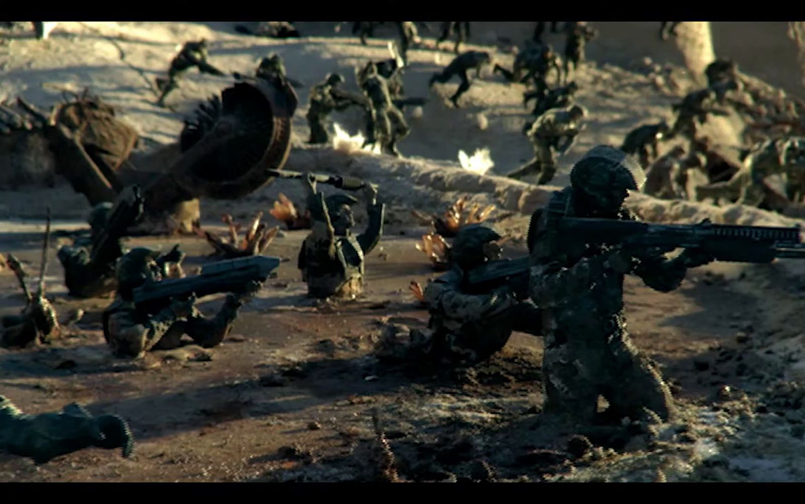 a group of soldiers with guns in the snow