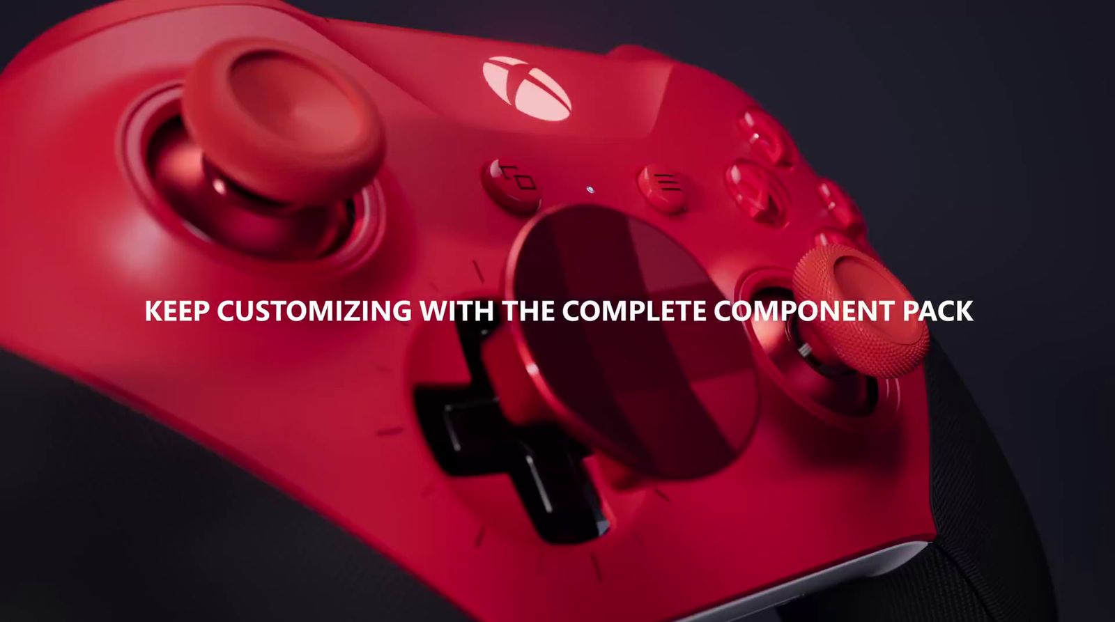 a red controller with the words keep customizing with the complete component pack