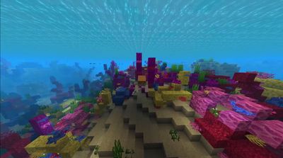 an underwater view of a city with lots of colorful blocks