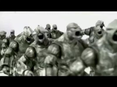 a large group of people dressed in metal gear