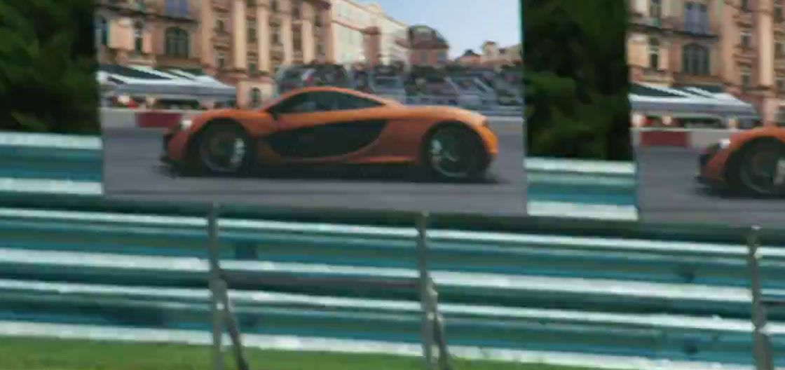 a car driving down a race track next to another car