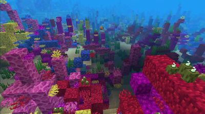 a large group of colorful blocks in the water