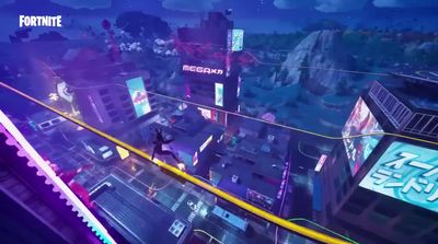 a screenshot of a city with neon lights