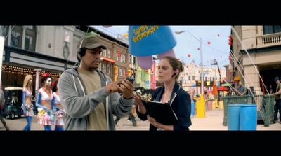 a man and a woman standing on a street corner