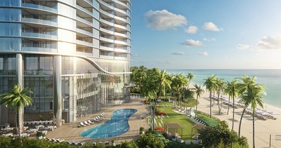 an artist's rendering of a hotel overlooking the ocean