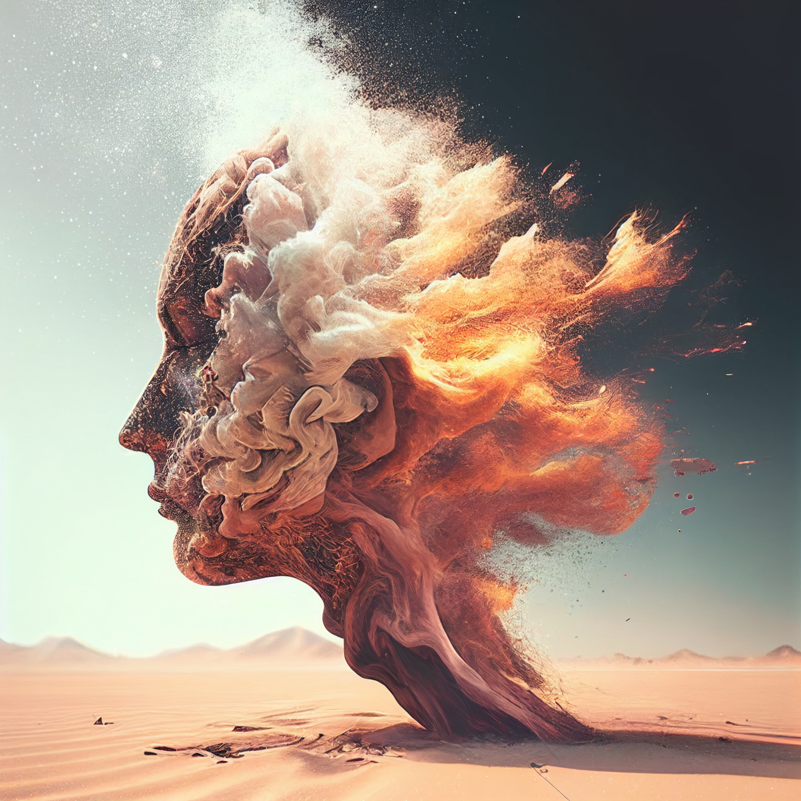 a woman's head with a lot of smoke coming out of it