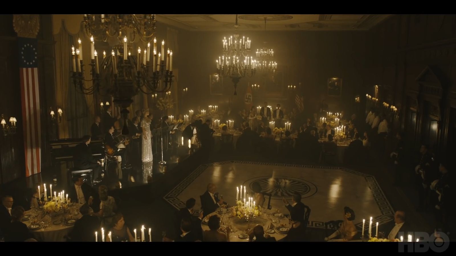 a group of people sitting around a dinner table