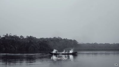 a boat on a body of water with trees in the background