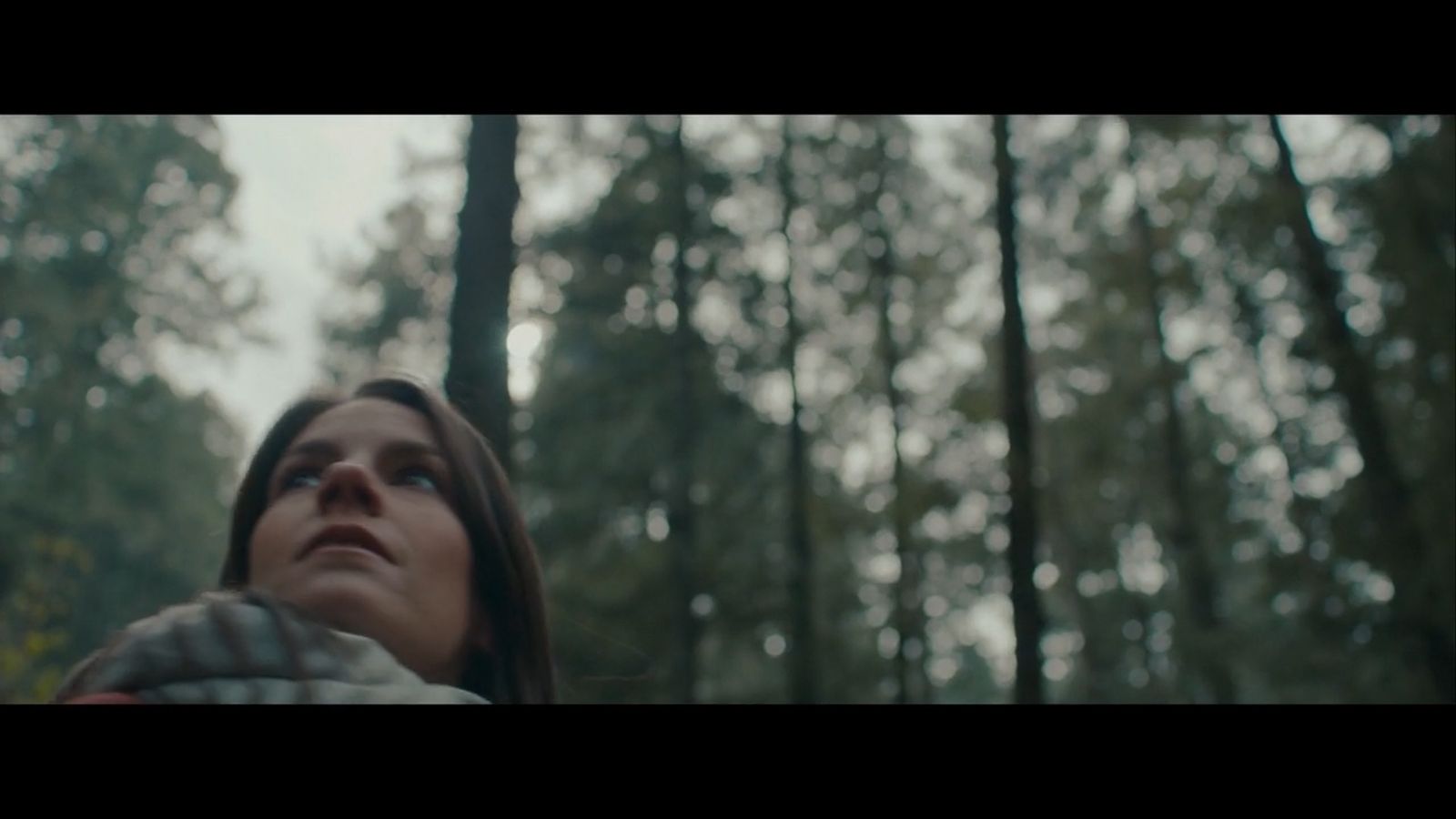 a woman standing in the middle of a forest