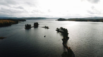 a large body of water surrounded by trees