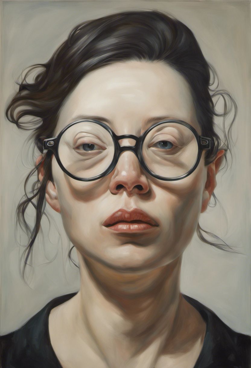 a painting of a woman wearing glasses