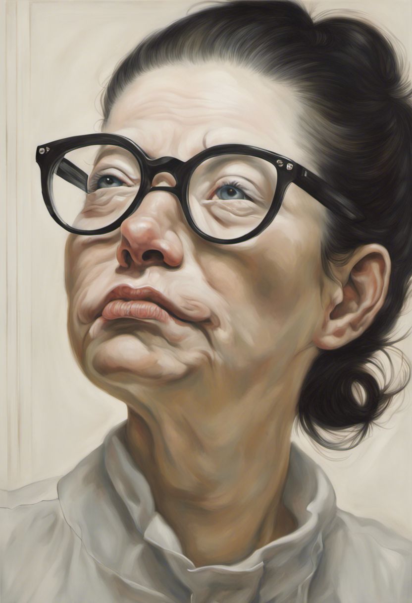 a painting of a woman wearing glasses