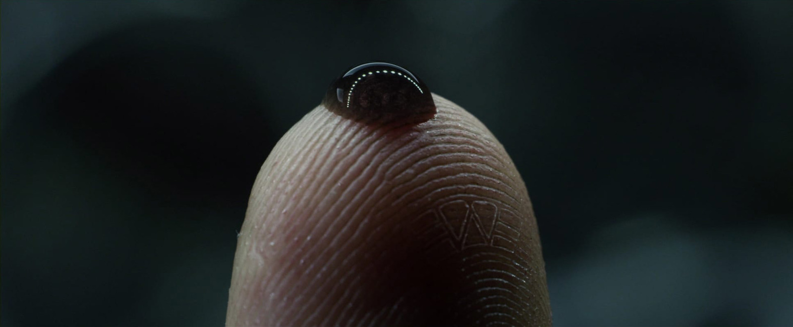 a finger with a tiny black object on it