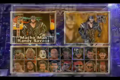 a tv screen with a bunch of wrestlers on it