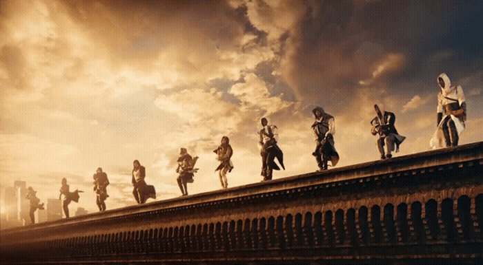 a group of people standing on top of a bridge