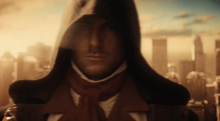 a man with a hood on in front of a city