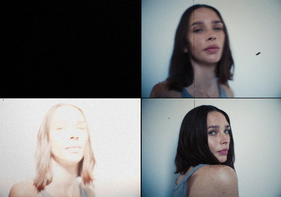 four different pictures of a woman with long hair