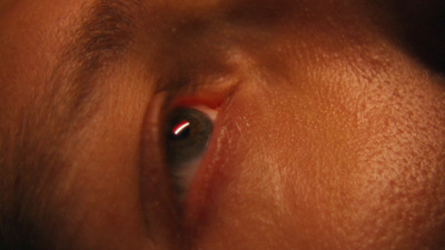 a close up of a person's left eye