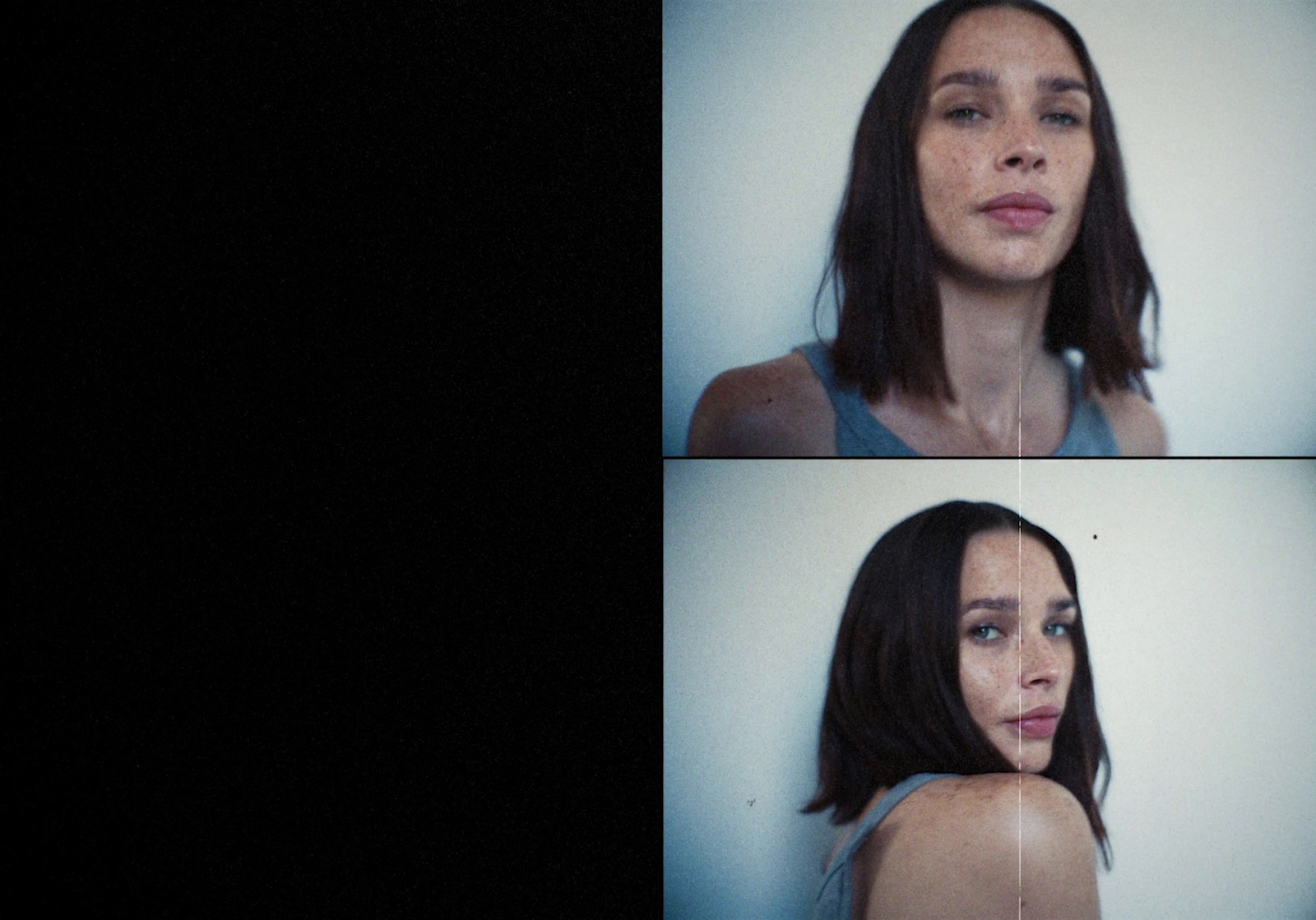 three pictures of a woman's face in three different angles