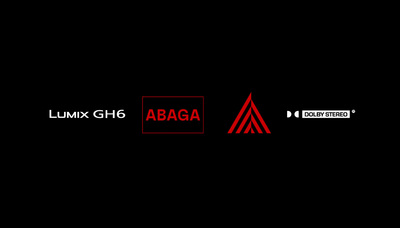 a black background with a red and black logo