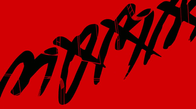 a red background with black letters and a red background