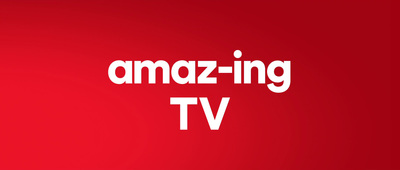 a red background with the words amazing tv on it