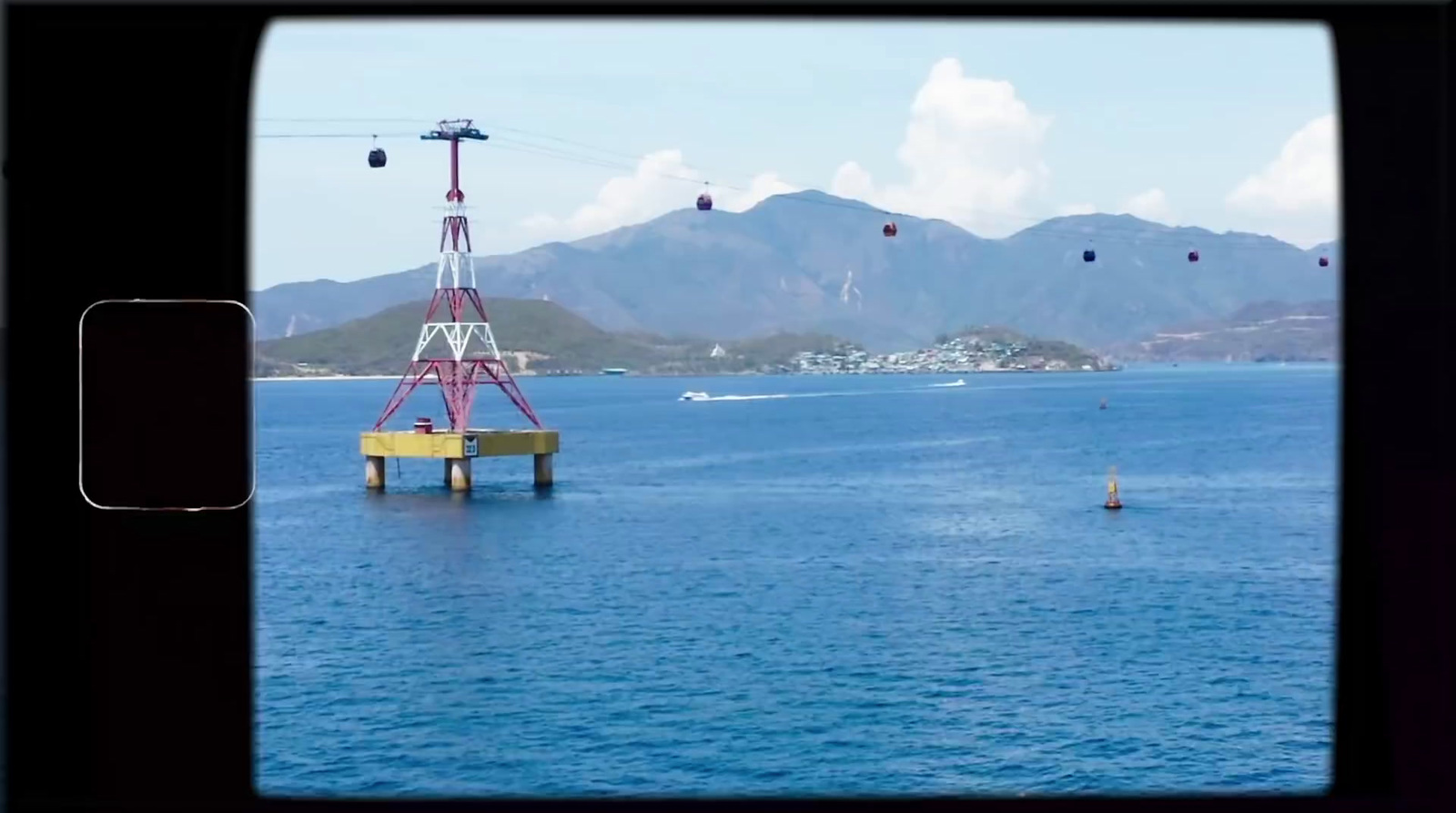 a large body of water with a crane in the middle of it