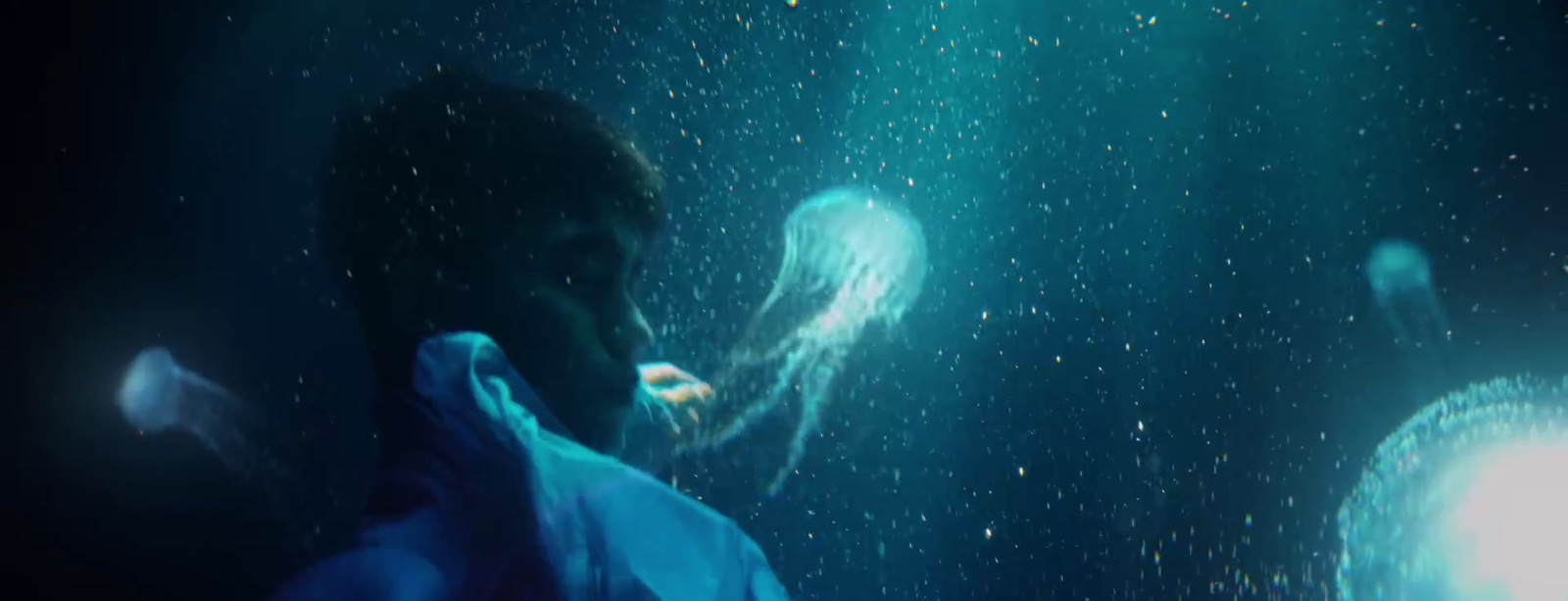 a man standing in front of a jelly fish