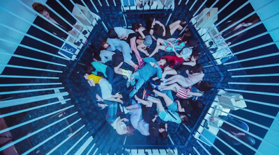 a group of people laying down in a room