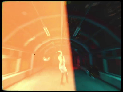 a blurry image of a person walking in a tunnel