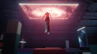 a man is suspended from a ceiling in a room