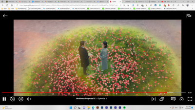 a painting of two people standing in a field of flowers