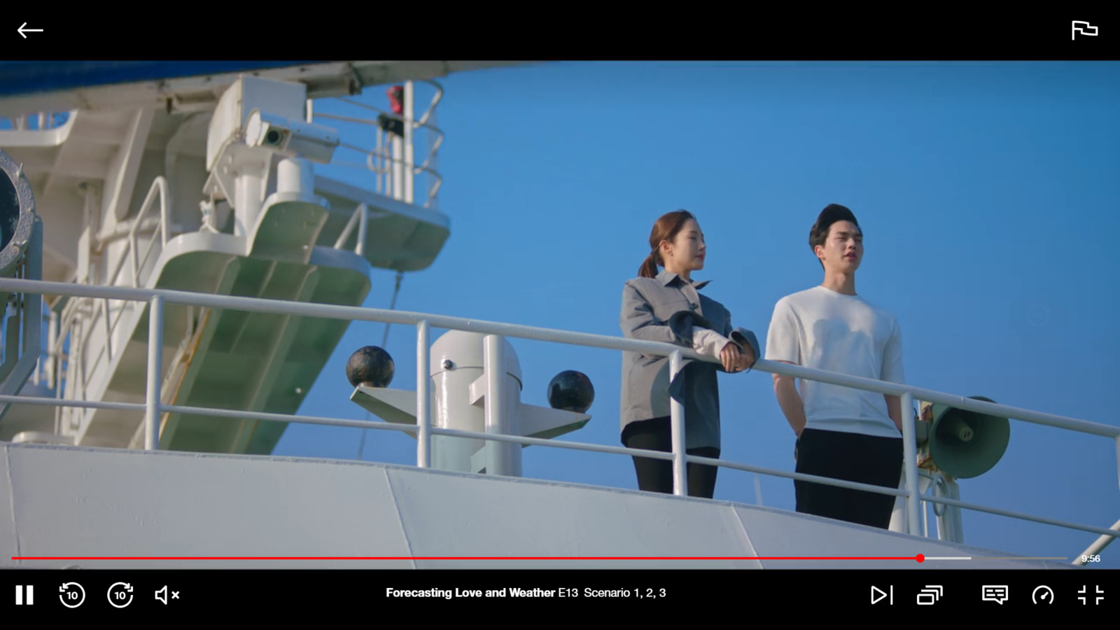 a couple of people standing on top of a boat