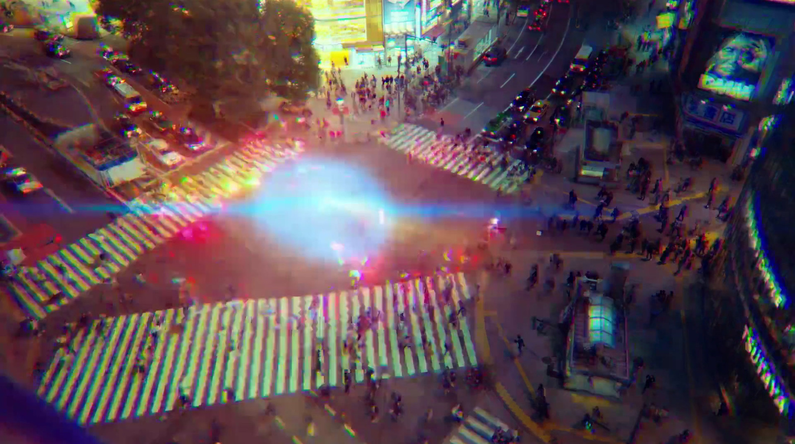 an aerial view of a busy city intersection