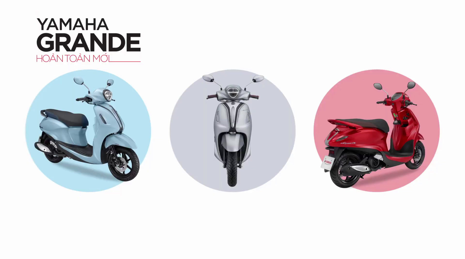 three different types of motor scooters in three different colors