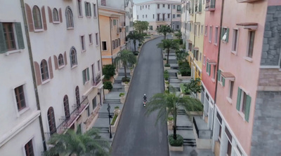 a view of a city street from a high point of view