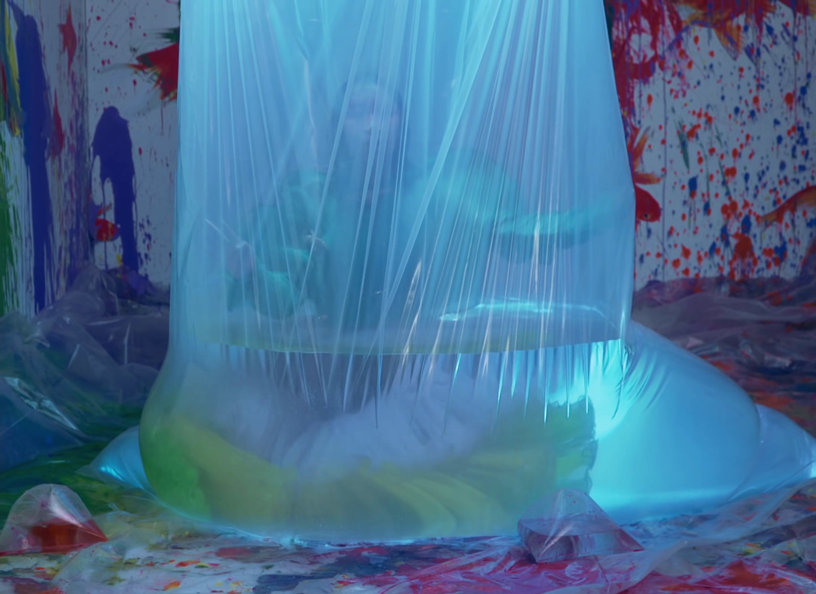 a large plastic bag sitting on top of a table