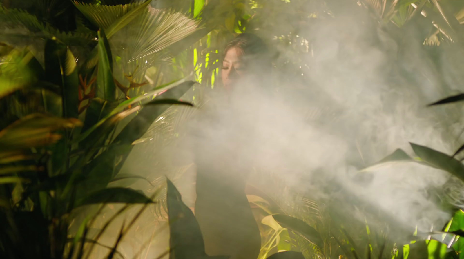 a man standing in the middle of a jungle