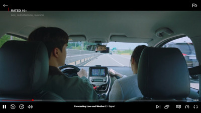 a man and a woman driving a car on a highway