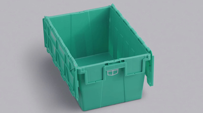 a green plastic container on a gray background