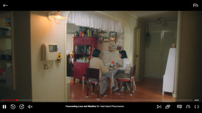 a couple of people sitting at a table in a room